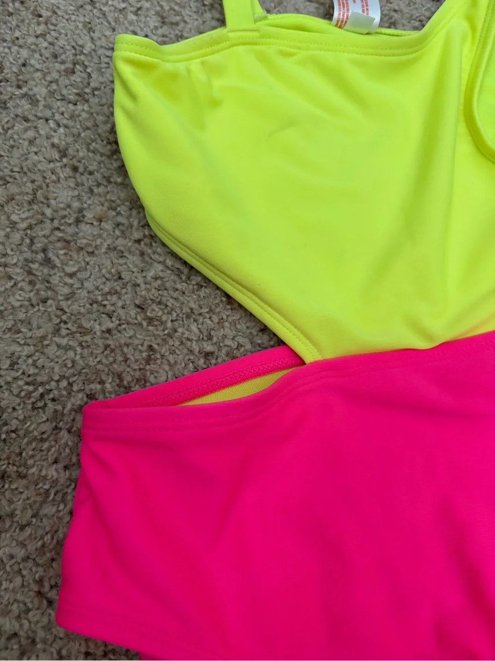 Cat and Jack Toddler Girls Swimsuit One Piece 4T Neon Pink Yellow Cut Out